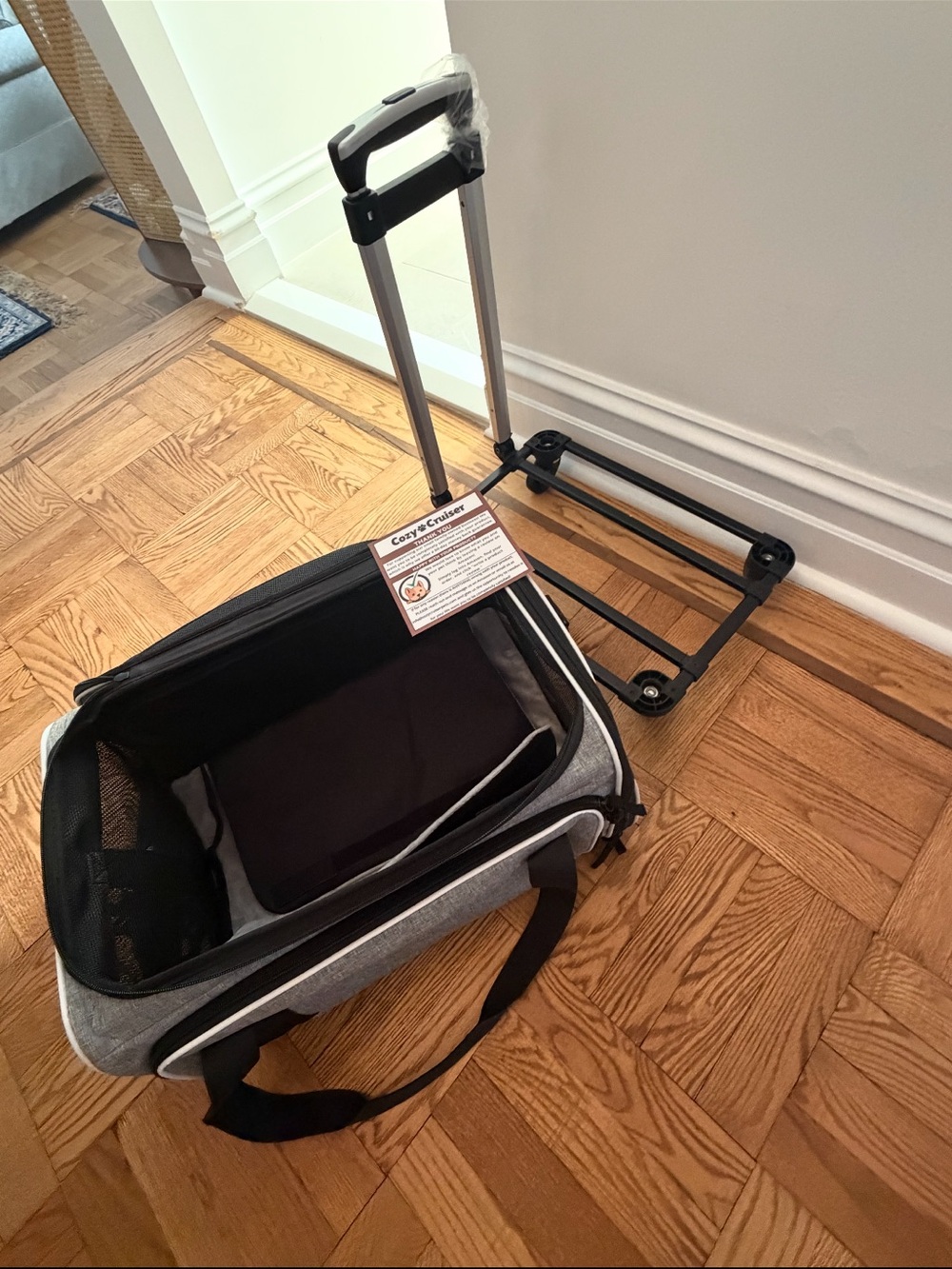 Rolling Gray Pet Carrier Tote with Telescoping Handle
